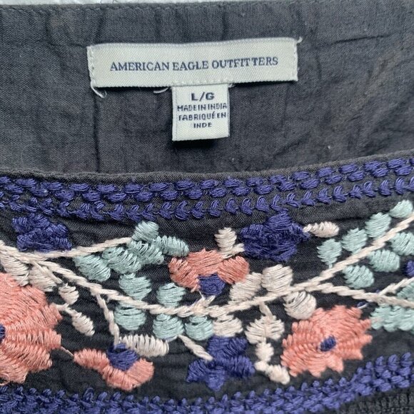 American Eagle Women’s Smocked Square Neck Babydoll Top Light Blue  Size Lg - Picture 6 of 9